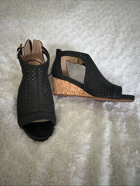 Women’s Black Perforated Open Toe Wedge Sandals